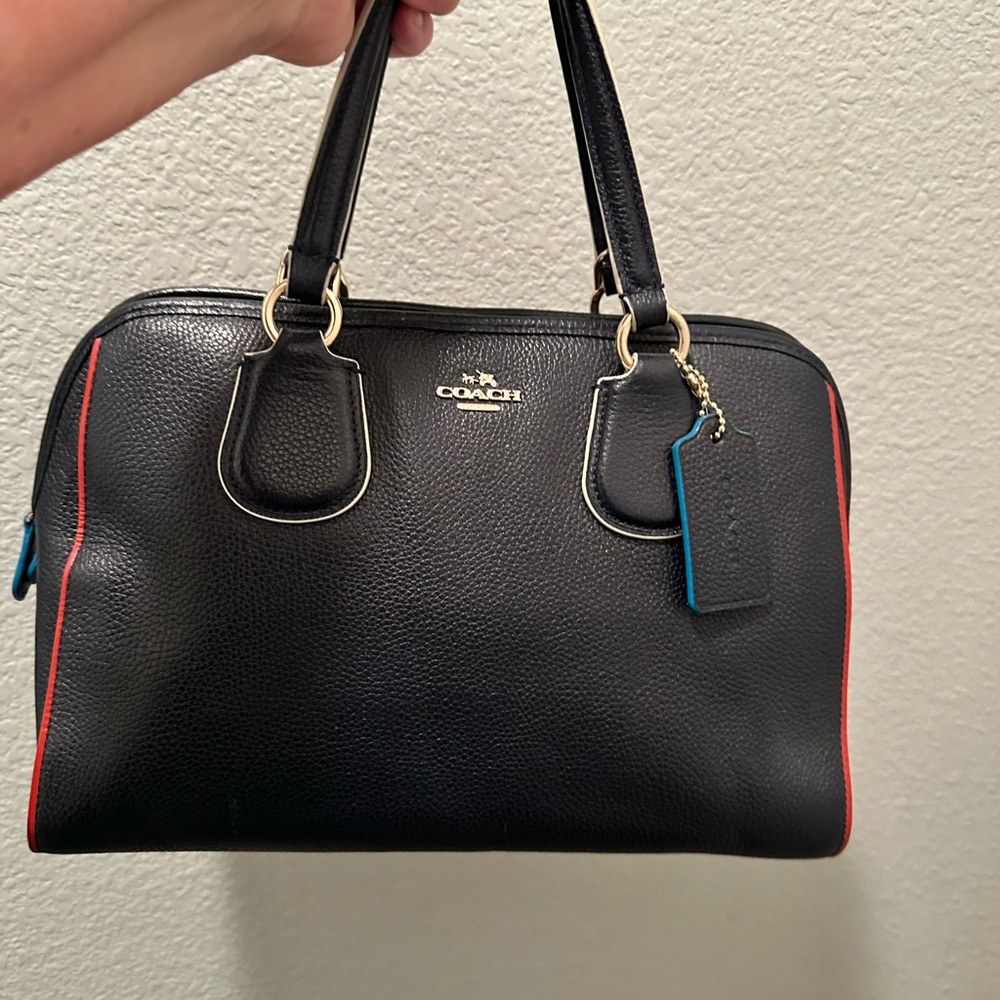 COACH Mini Nolita Pebble Leather Satchel Bag Navy With Red/blue/green